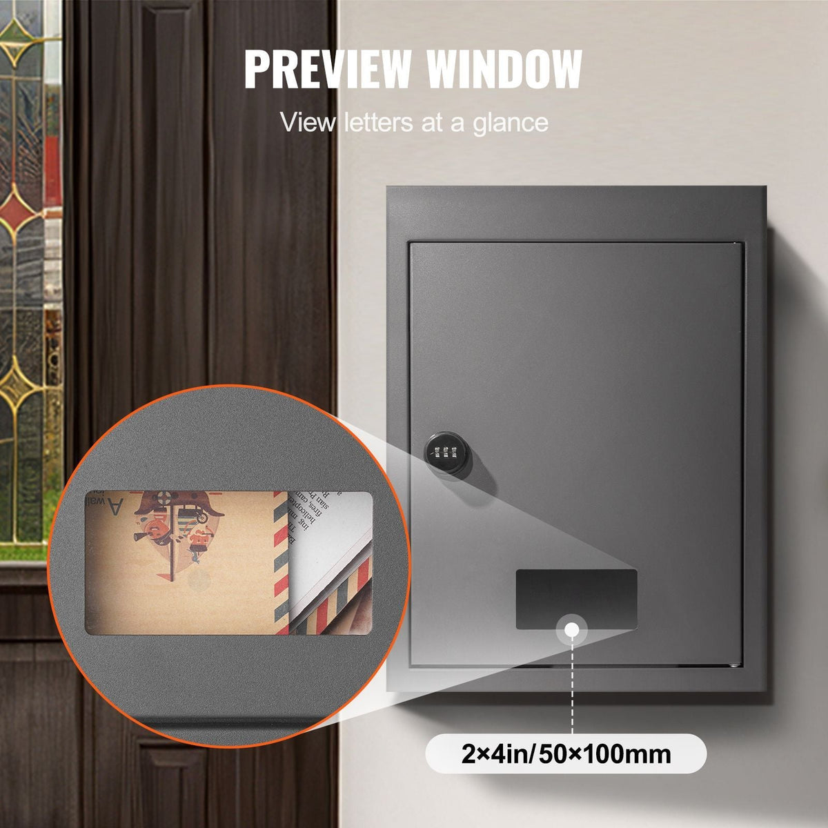 Through The Wall Drop Box, Heavy Duty Steel Through The Wall Mailbox with 2.8-7.9" 13" Combination Lock, 12.5x6.3x16.9 Mail Drop Box, Dark Gray