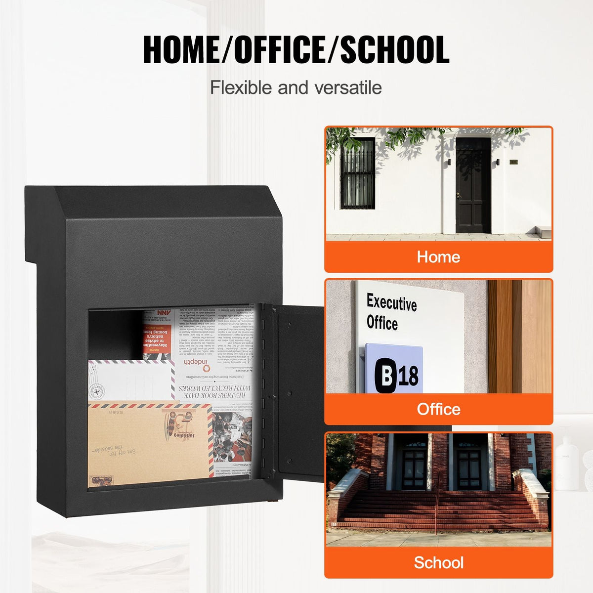 Through The Wall Drop Box, Heavy Duty Steel Through the Wall Mailbox with 2.8-7.9" 13" Combination Lock, 13x7x17" Mail Drop Box, Black