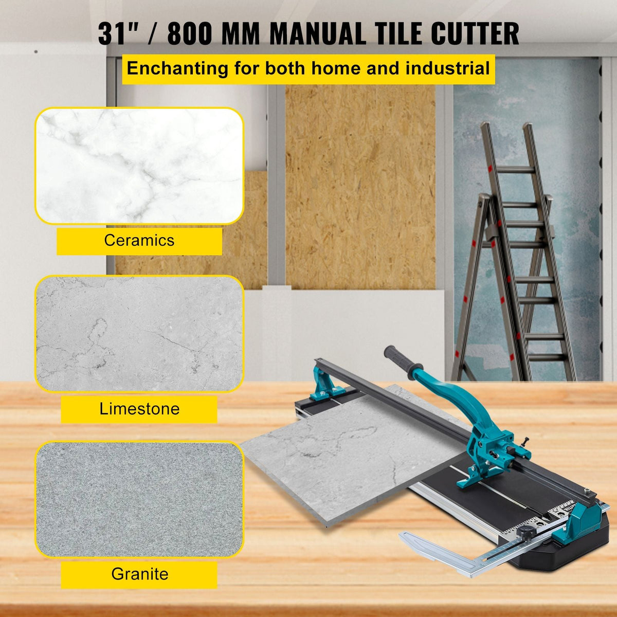 Tile Cutter 31 Inch,Manual Tile Cutter Single Rail with Precise Laser Positioning, Alloy Cutter Wheel with Ergonomic Handle, Accurate Rulers, For Large Tile 0.24\"-0.59\" Thickness