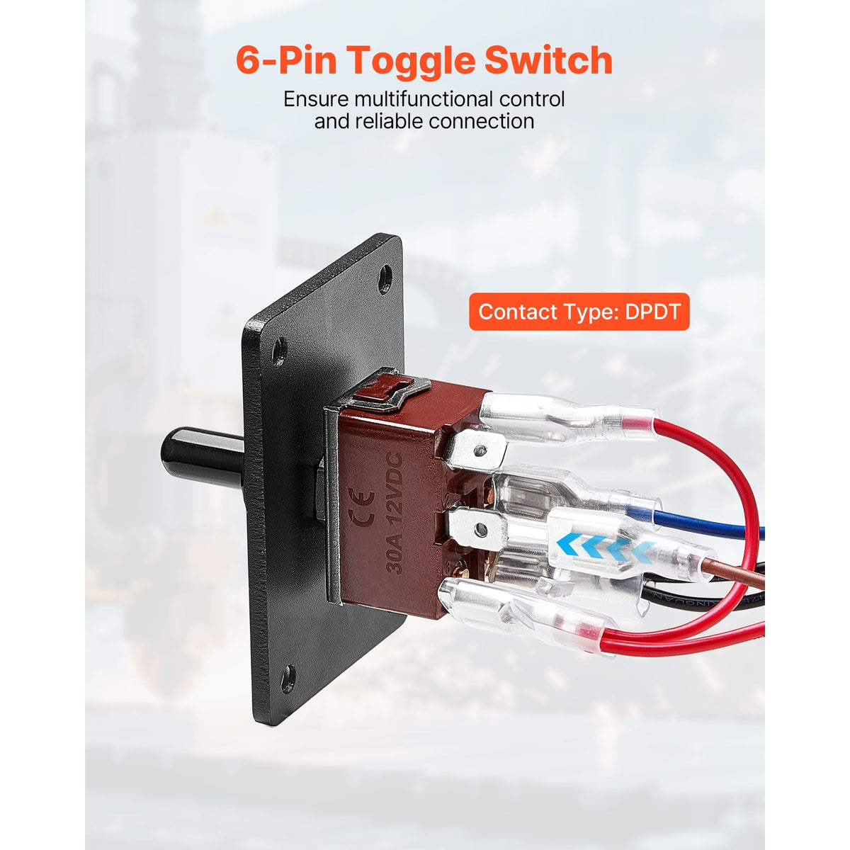 Toggle Switch, 6 Pin Momentary Polarity Reversing Toggle Switch (ON)-Off-(ON) DC 12V/30A AC 250V/15A - with Up Down Mounting Panel & Waterproof Boot Cap for Auto Car Marine Boat