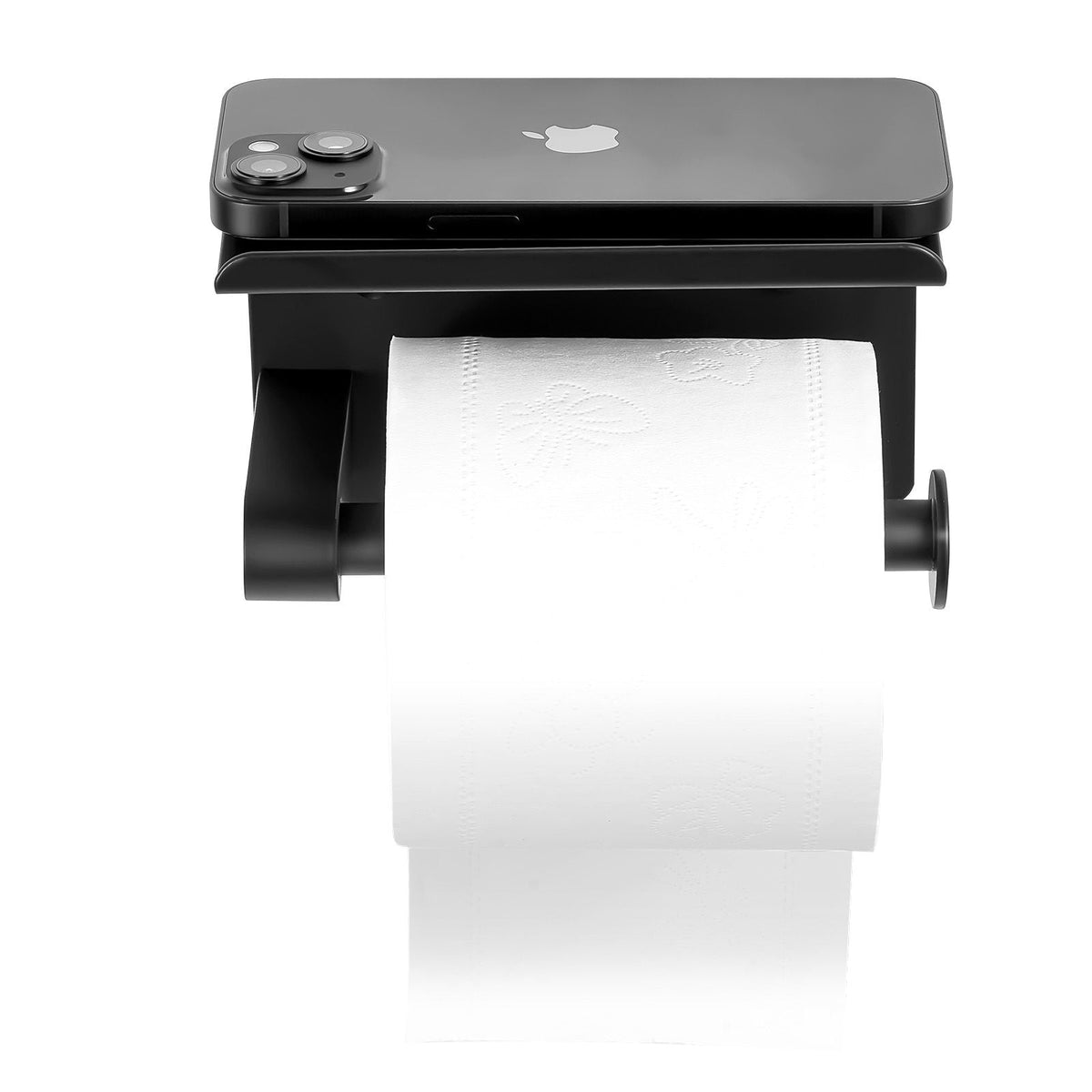 Toilet Paper Holder with Shelf, Fits Mega Rolls Size, Stainless Steel Rustproof Material, Wall Mounted with Screws and Double-Sided Tape, Toilet Roll Tissue Holder for Bathroom, Matte Black