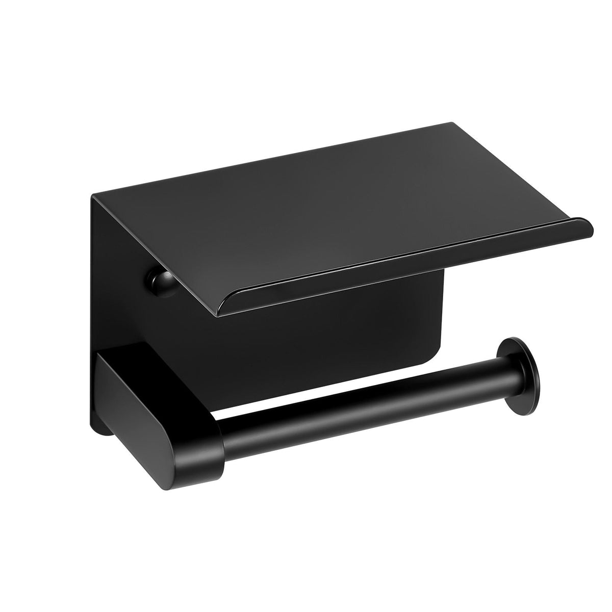 Toilet Paper Holder with Shelf, Fits Mega Rolls Size, Stainless Steel Rustproof Material, Wall Mounted with Screws and Double-Sided Tape, Toilet Roll Tissue Holder for Bathroom, Matte Black