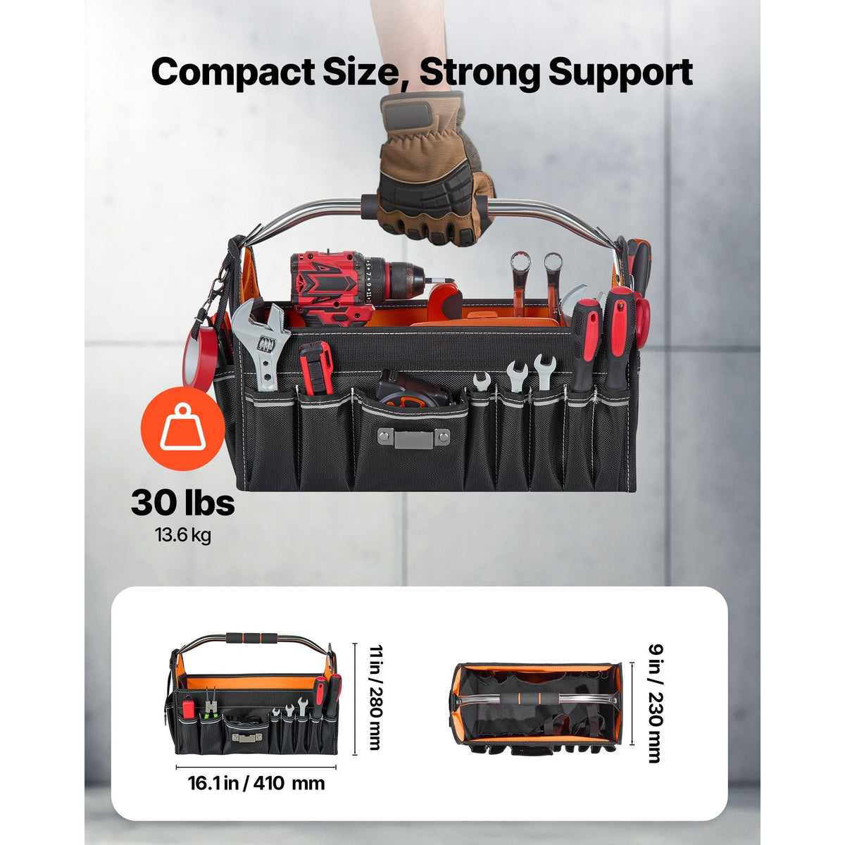 Tool Bag, 16.1 Inch, 33-Pocket Open Top Tool Tote, Electrical Maintenance Toolbox Organizer Storage with Handle, Adjustable Shoulder Strap, Portable Toolbag, for Professionals DIY & Jobsite Use