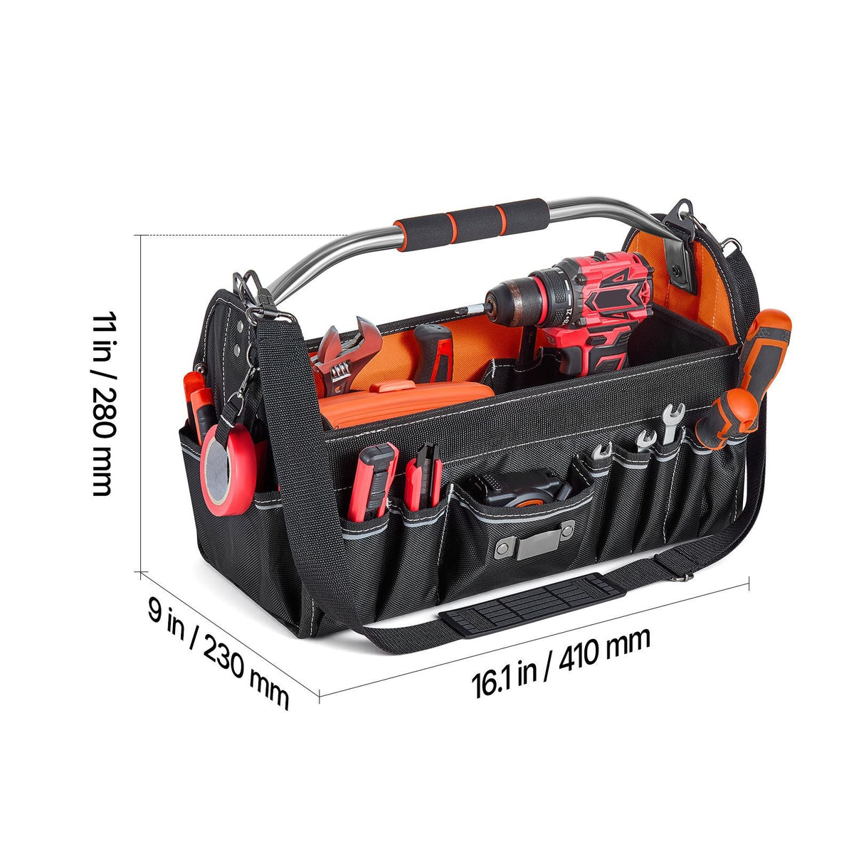 Tool Bag, 16.1 Inch, 33-Pocket Open Top Tool Tote, Electrical Maintenance Toolbox Organizer Storage with Handle, Adjustable Shoulder Strap, Portable Toolbag, for Professionals DIY & Jobsite Use