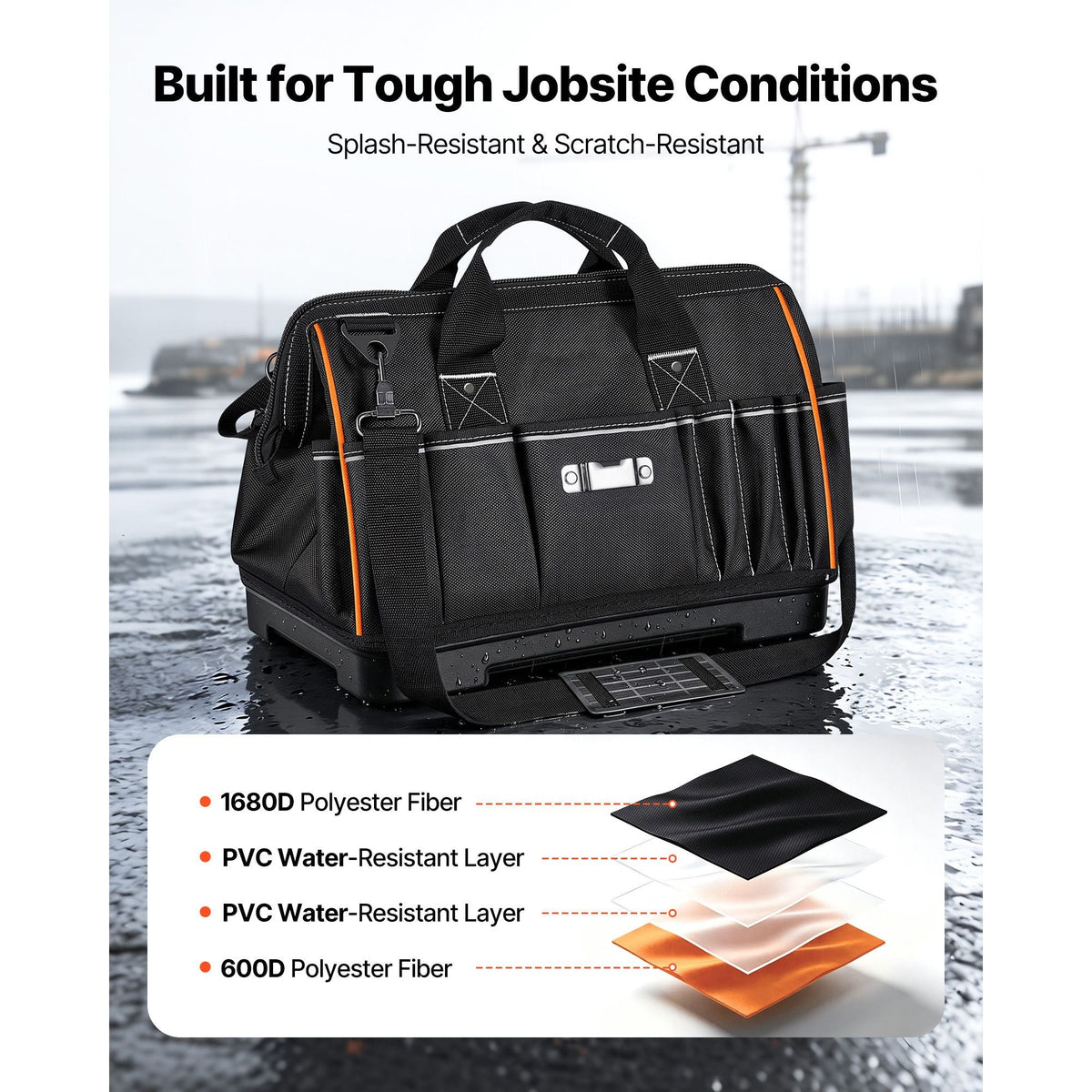 Tool Bag, 16.1 Inch, 33-Pocket Portable Large Tool Box Organizer Storage, Toolbox with Water-Resistant Base, Zipper, Adjustable Shoulder Strap Toolbag, for Men Women Dad Husband Fathers Day