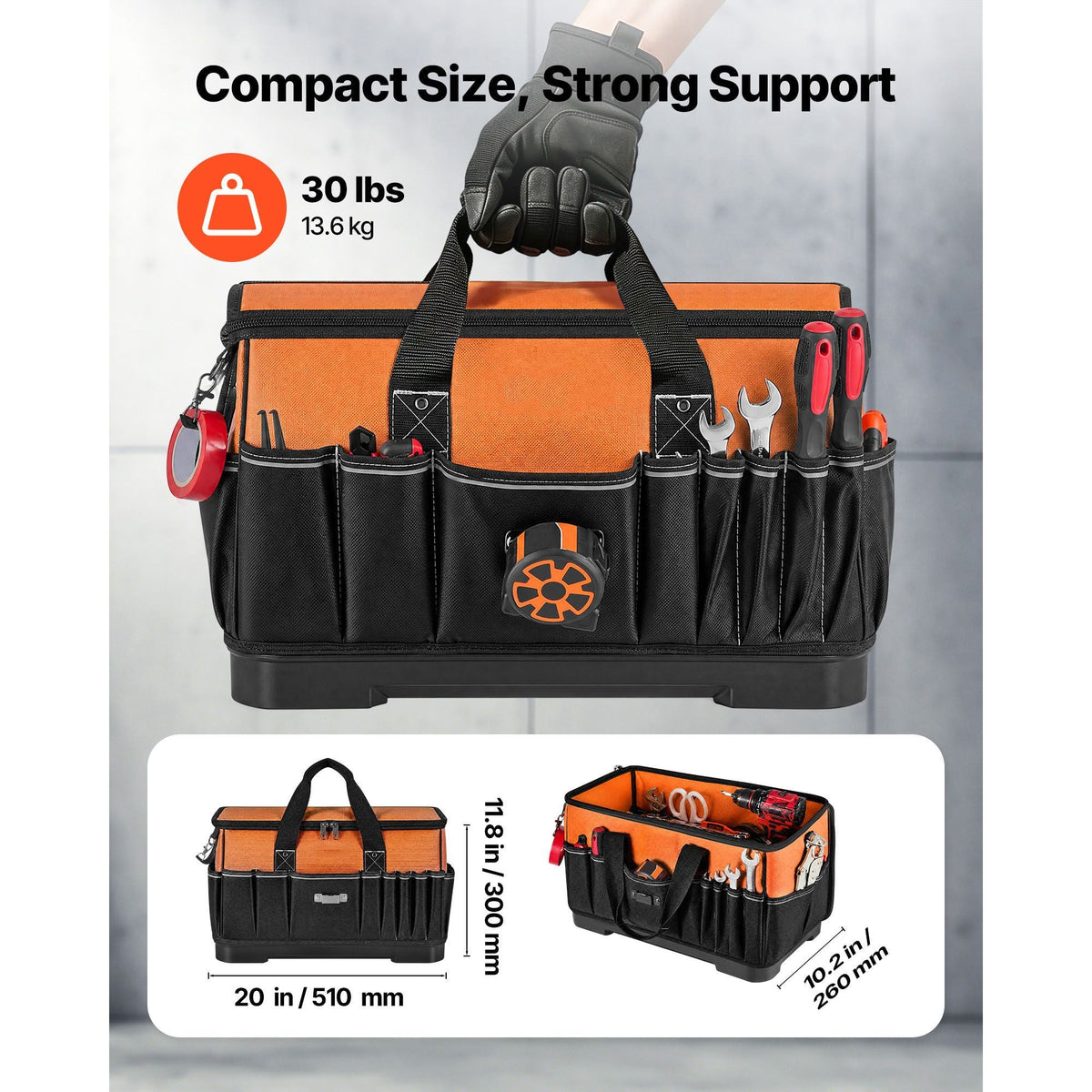 Tool Bag, 19.1 Inch, 33-Pocket Portable Large Tool Box Organizer Storage, Toolbox with Water-Resistant Base, Zipper, Adjustable Shoulder Strap Toolbag, for Men Women Dad Husband Fathers Day