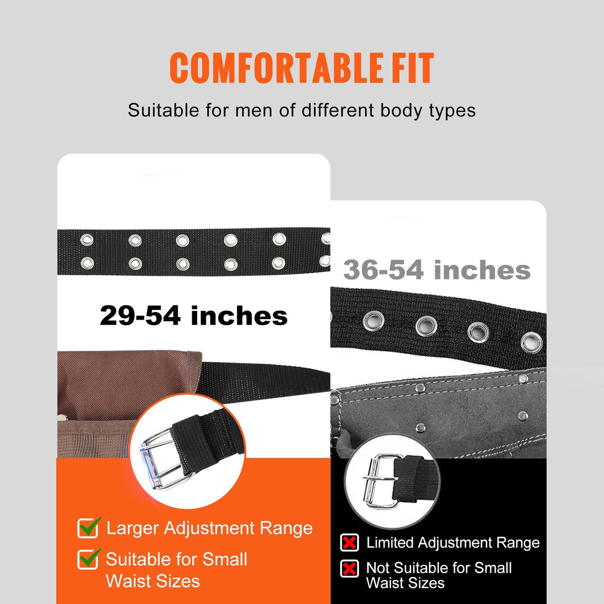 Tool Belt, Adjusts from 29 Inches to 54 Inches, Polyester Heavy Duty Tool Pouch Bag, Detachable Tool Bag for Electrician, Carpenter, Handyman, Woodworker, Construction, Framer, Brown