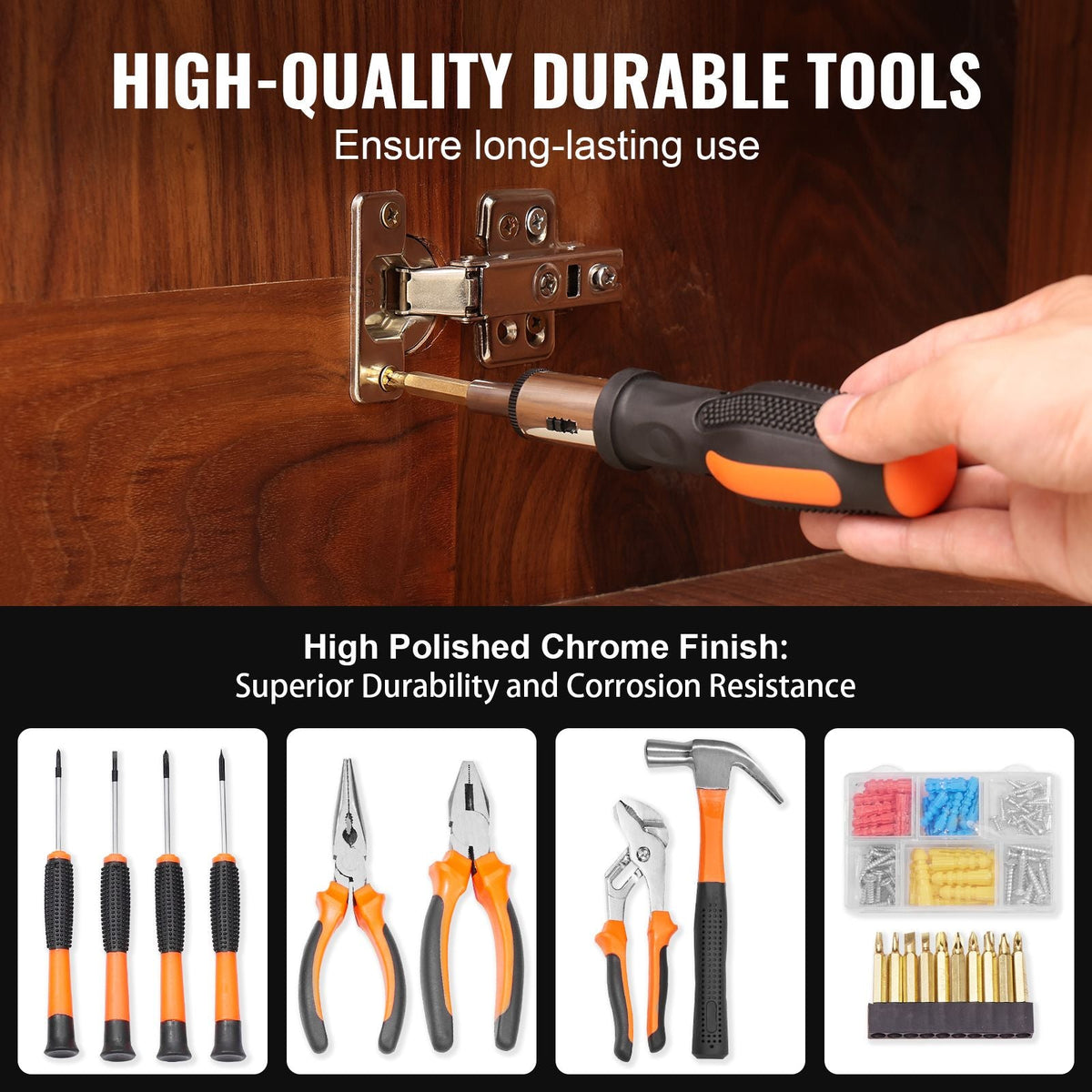 Tool Kit, 146 Piece General Household Hand Tool Set, with Electric Drill and Portable Tool Storage Case, High-Quality Steel, for Home Maintenance, DIY Projects, and Automotive Repair