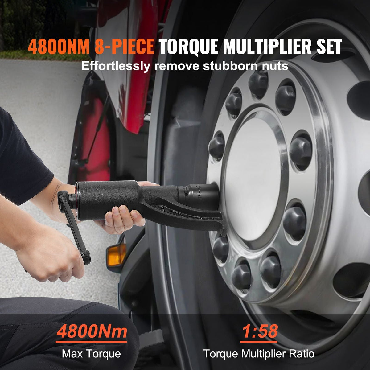 Torque Multiplier, 1 Inch Drive Lug Nut Wrench/Multiplier Heavy Duty Torque Multiplier Wrench Set, 1:58 4800N.m Lug Nut Remover, Includes 8 Sockets (24-38mm) and Storage Case