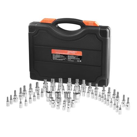 Torx Bit Socket and External Torx Socket Set, 60-Piece T6-T70, TT6-TT70, TP8-TP60, E4-E24, S2 Alloy Steel and Cr-V Steel, 1/4 in, 3/8 in, and 1/2 in Drives, with Enhanced Storage Case, Hand Use