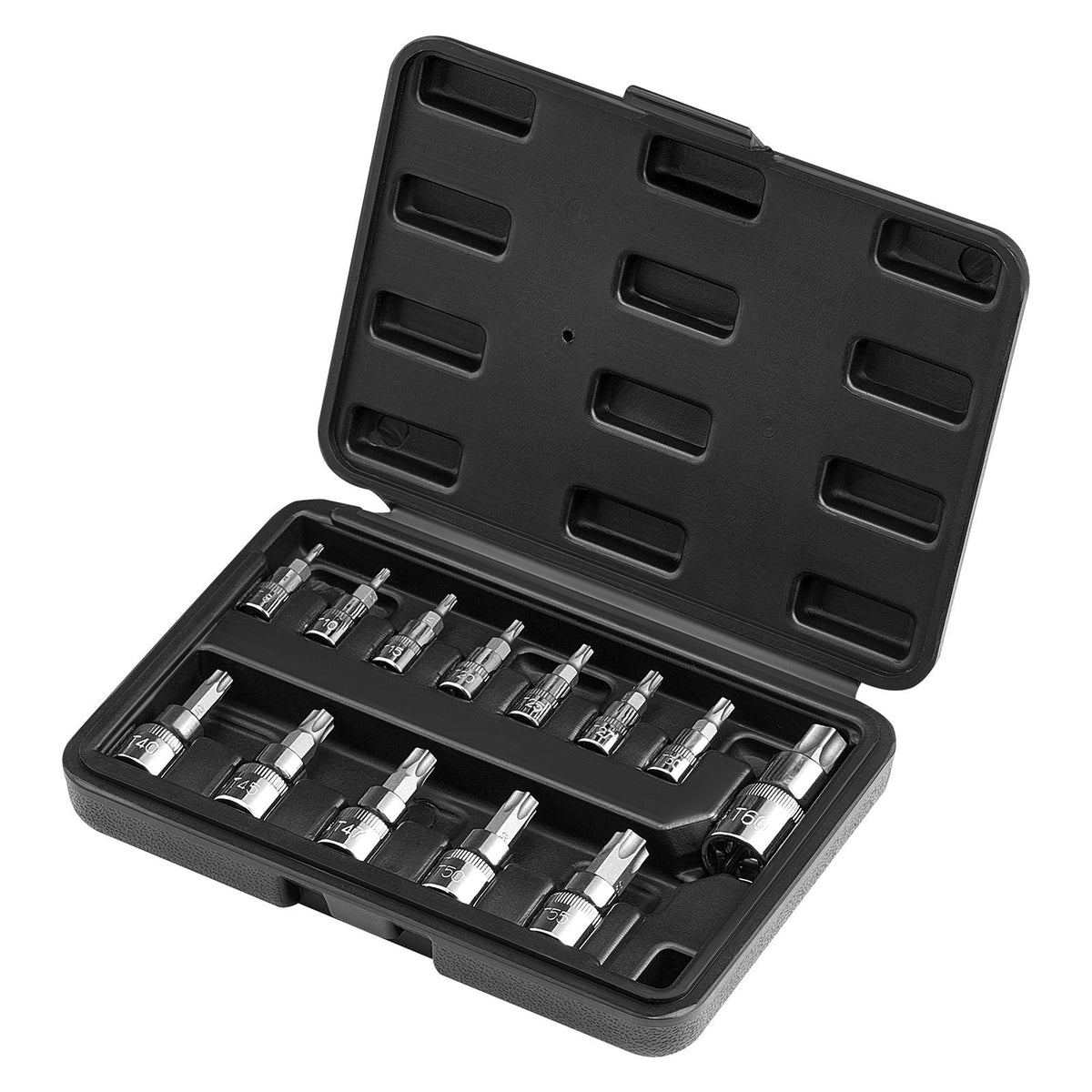 Torx Bit Socket Set, 13-Piece Star T8 - T60 Set, S2 Alloy Steel and Cr-V Steel, 1/4 in, 3/8 in, and 1/2 in Drives, with Enhanced Storage Case, Torx Sockets for Hand Use, Mechanics, Auto Repair