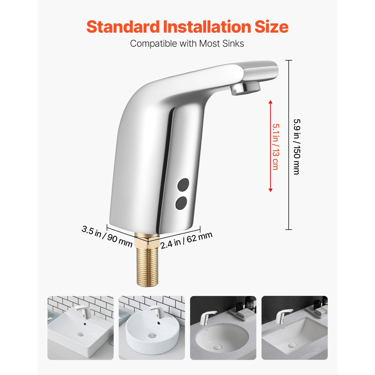 Touchless Bathroom Sink Faucet, Automatic Motion Sensor Restroom Toilet Faucet Cold Water with Single Hole, Battery Operated for 9/16 in Pipe Commercial Lavatory,Chrome Plated Silver
