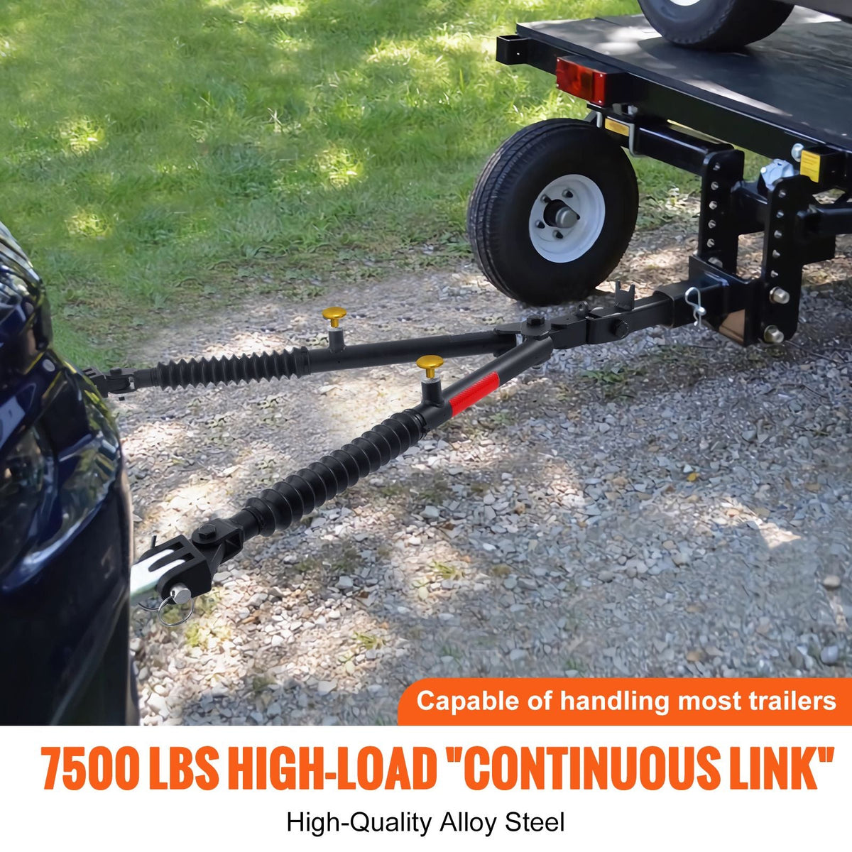 Tow Bar, 7500 lbs Towing Capacity with Ropes, Powder-Coating Alloy Steel Bumper-Mounted Universal Towing Bar with Max 52 inches Telescopic Rod, Fits 2-inch Connector, for RV Car Trailer Truck