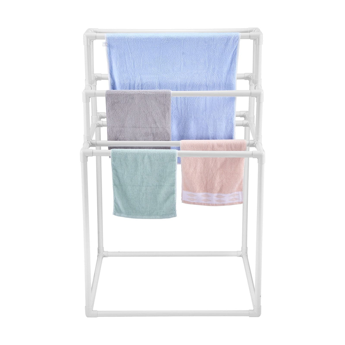 Towel Rack, 8 Bars Outdoor PVC Towel Holder, Freestanding Pool Towel Hanger Stand Next to Hot Tub, Outdoor Indoor Quilt Drying Rack Organizer, Ideal for Poolside, Bathroom, Spa, White