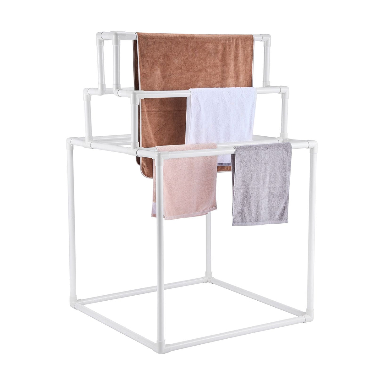 Towel Rack, 8 Bars Outdoor PVC Towel Holder, Freestanding Pool Towel Hanger Stand Next to Hot Tub, Outdoor Indoor Quilt Drying Rack Organizer, Ideal for Poolside, Bathroom, Spa, White