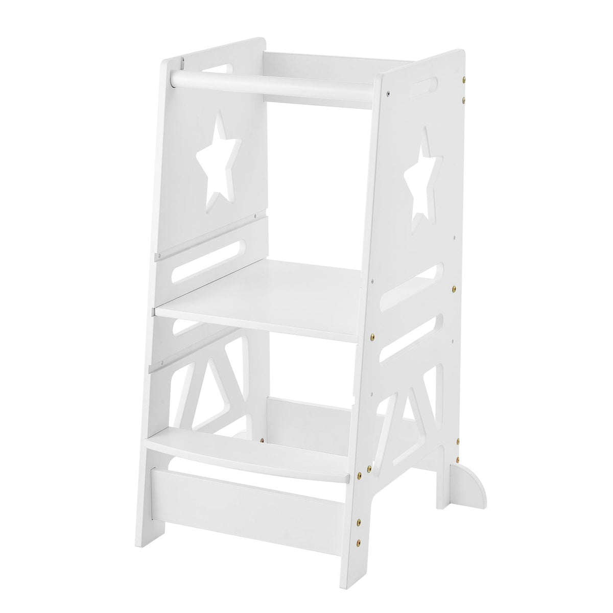 Tower Step Stool, 3-Level Height Adjustable Toddler Step Stools for Kids, Kitchen Stool Helper, Bamboo Standing Tower Learning Stool with Safety Rail for Kitchen Counter Bathroom, 350LBS, White