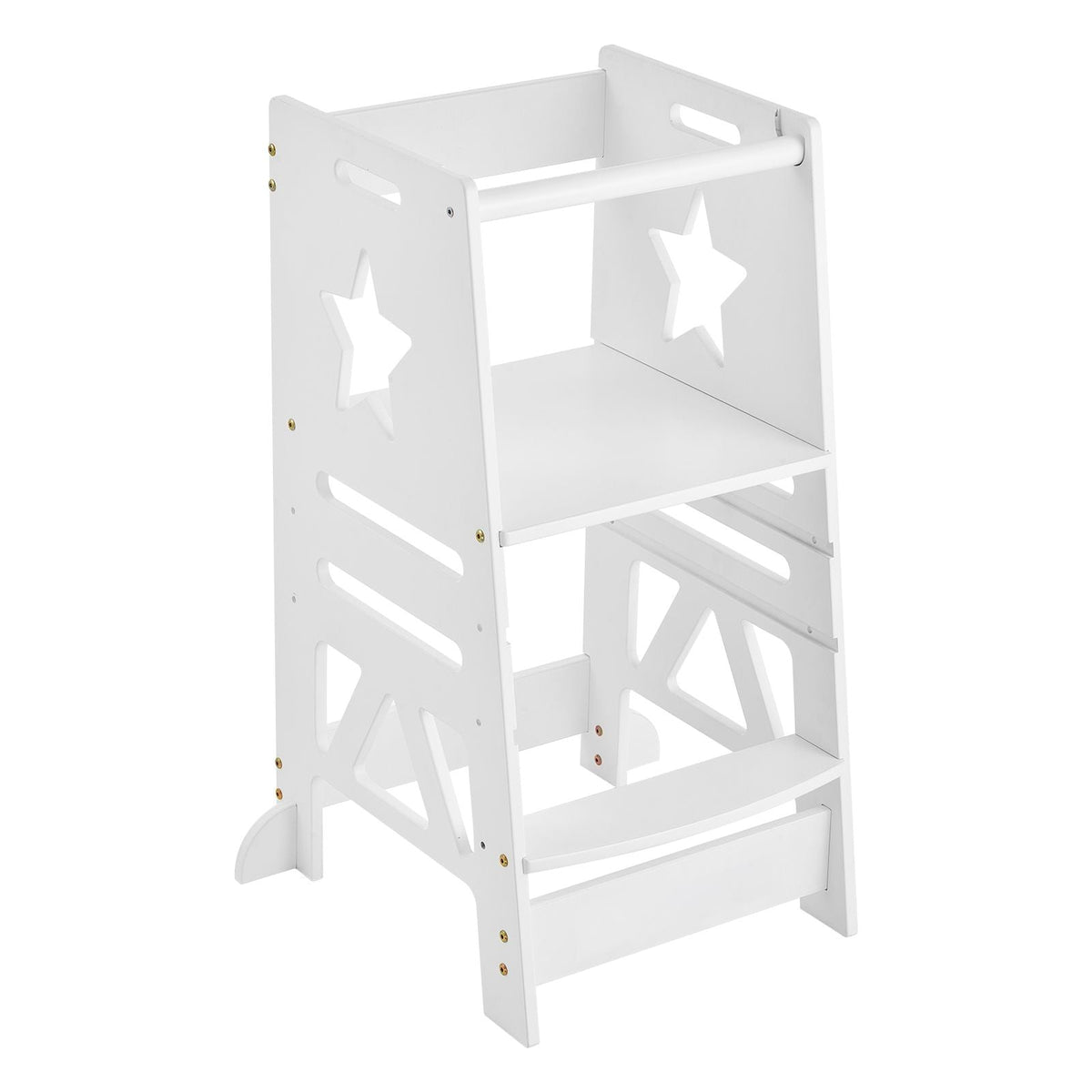 Tower Step Stool, 3-Level Height Adjustable Toddler Step Stools for Kids, Kitchen Stool Helper, Bamboo Standing Tower Learning Stool with Safety Rail for Kitchen Counter Bathroom, 350LBS, White