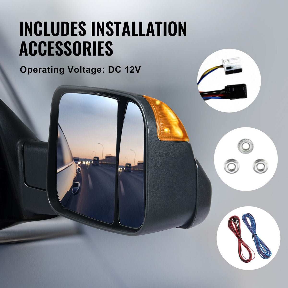 Towing Mirrors Fit for Dodge Ram 1500 2002-2008, 2500 3500 2003-2009 Power Heated with Signal Light & Puddle Light, Manual Controlling Flipping Folding, Black