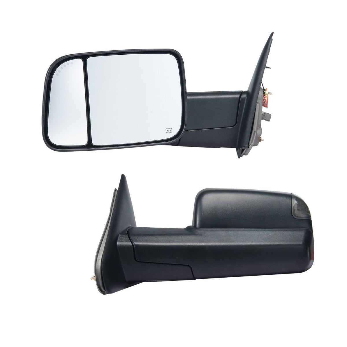 Towing Mirrors Fit for Dodge Ram 1500 2002-2008, 2500 3500 2003-2009 Power Heated with Signal Light & Puddle Light, Manual Controlling Flipping Folding, Black