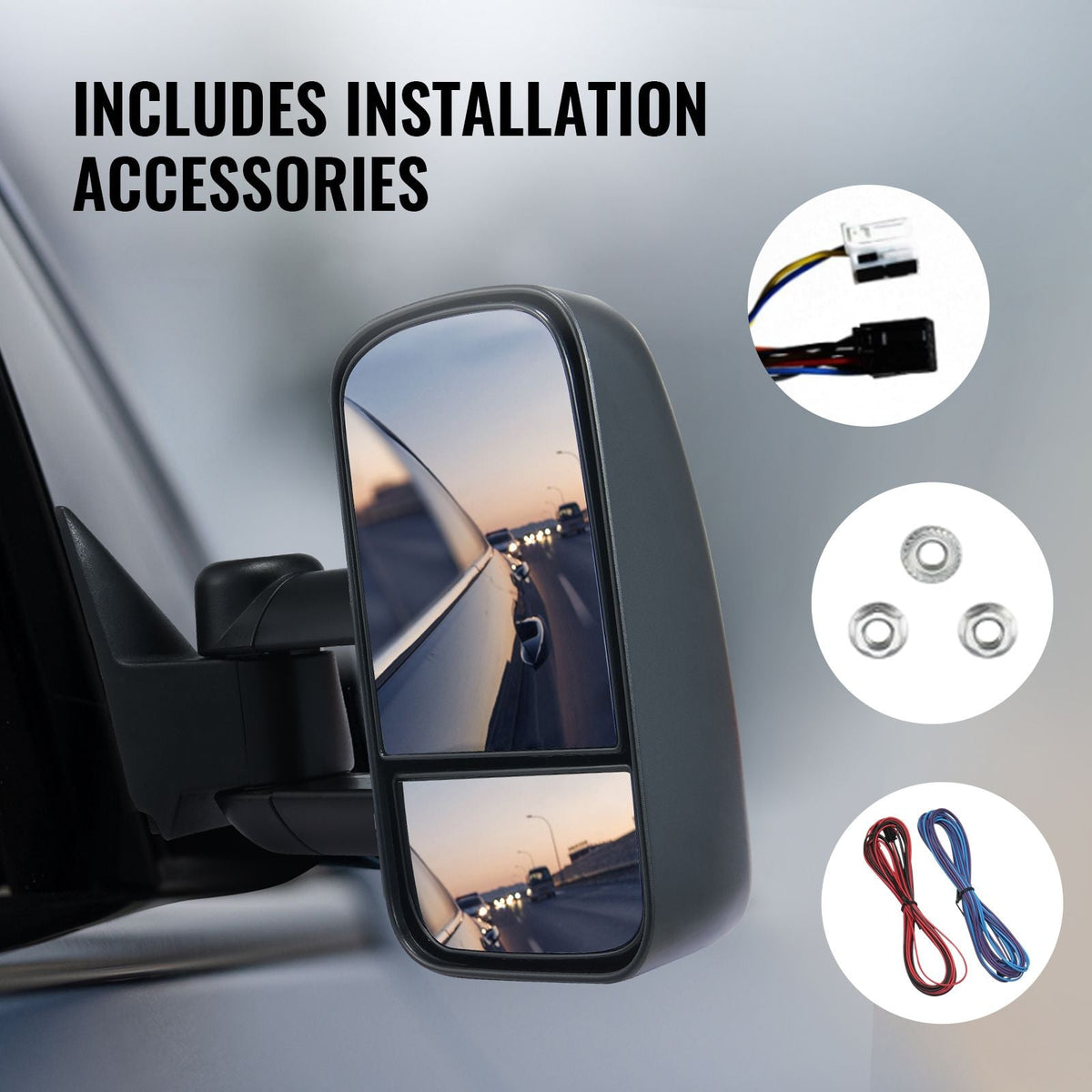 Towing Mirrors, Left & Right Pair Set for Chevrolet Silverado (1999-2007)/GMC/Cadillac, Tow Mirror with Plane & Convex Glass, Manual Controlling Telescoping Folding, Four-Way Adjustable, Black
