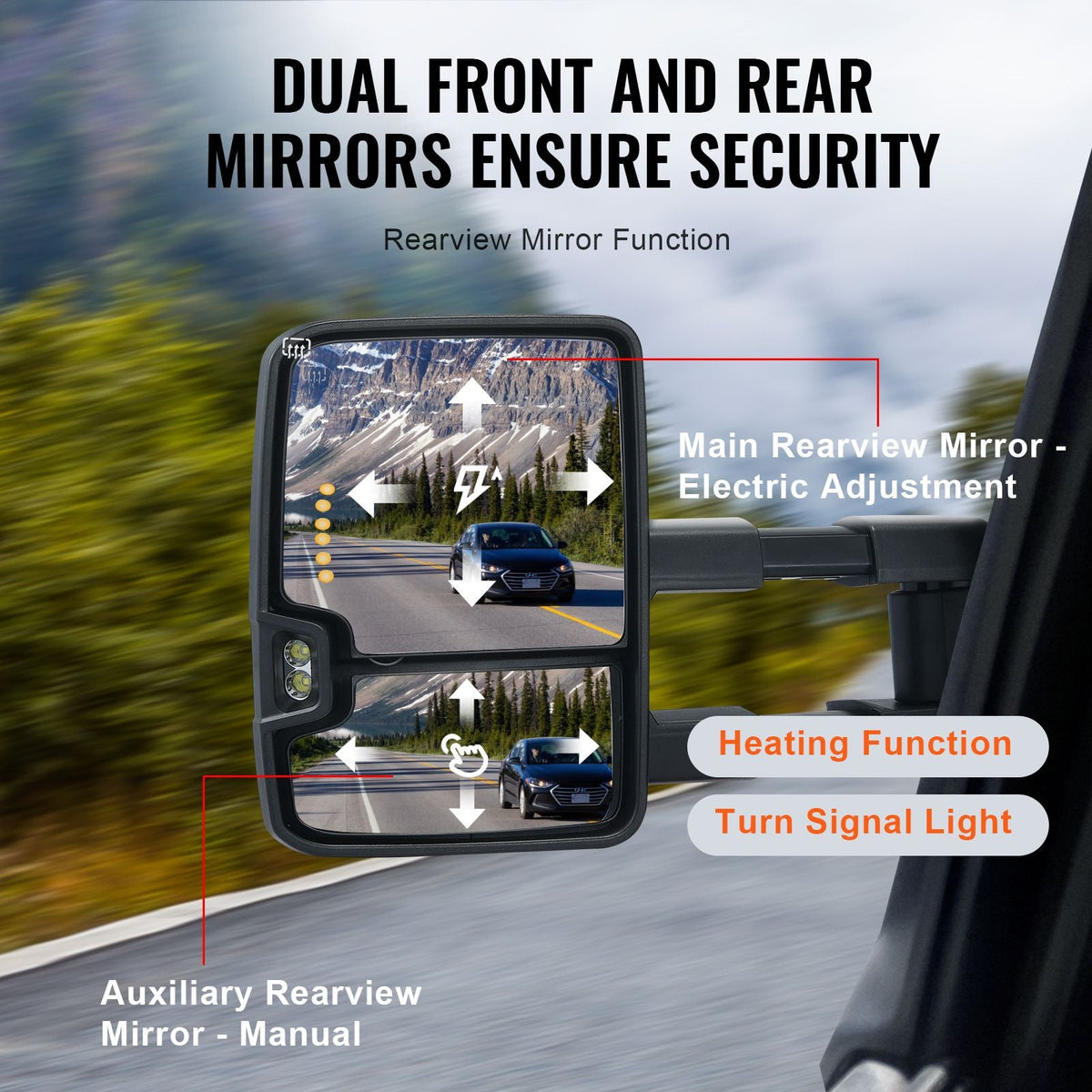 Towing Mirrors, Left & Right Pair Set for Chevrolet Silverado (2007-2014)/GMC/Cadillac, Power Heated with Signal Light & LED Driving Light, Manual Telescoping Folding, and Heating Defrost, Black