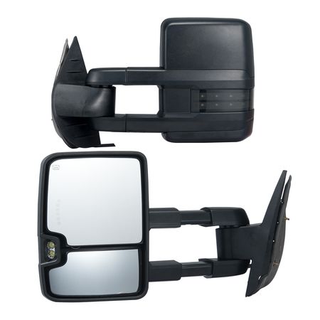 Towing Mirrors, Left & Right Pair Set for Chevrolet Silverado (2007-2014)/GMC/Cadillac, Power Heated with Signal Light & LED Driving Light, Manual Telescoping Folding, and Heating Defrost, Black