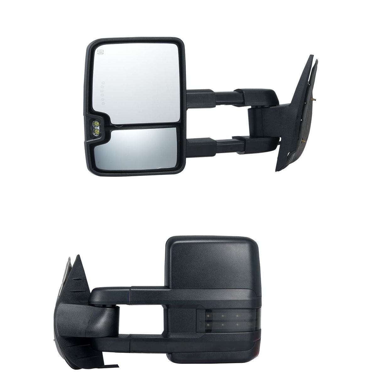 Towing Mirrors, Left & Right Pair Set for Chevrolet Silverado (2007-2014)/GMC/Cadillac, Power Heated with Signal Light & LED Driving Light, Manual Telescoping Folding, and Heating Defrost, Black