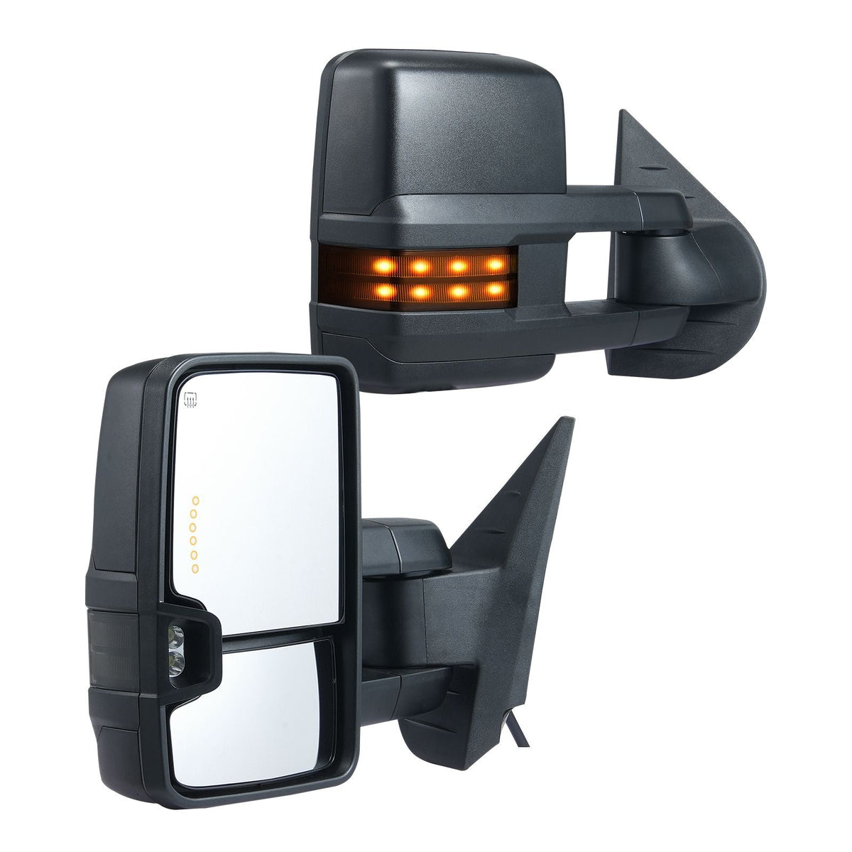 Towing Mirrors, Left & Right Pair Set for Chevrolet Silverado (2007-2014)/GMC/Cadillac, Power Heated with Signal Light & LED Driving Light, Manual Telescoping Folding, and Heating Defrost, Black