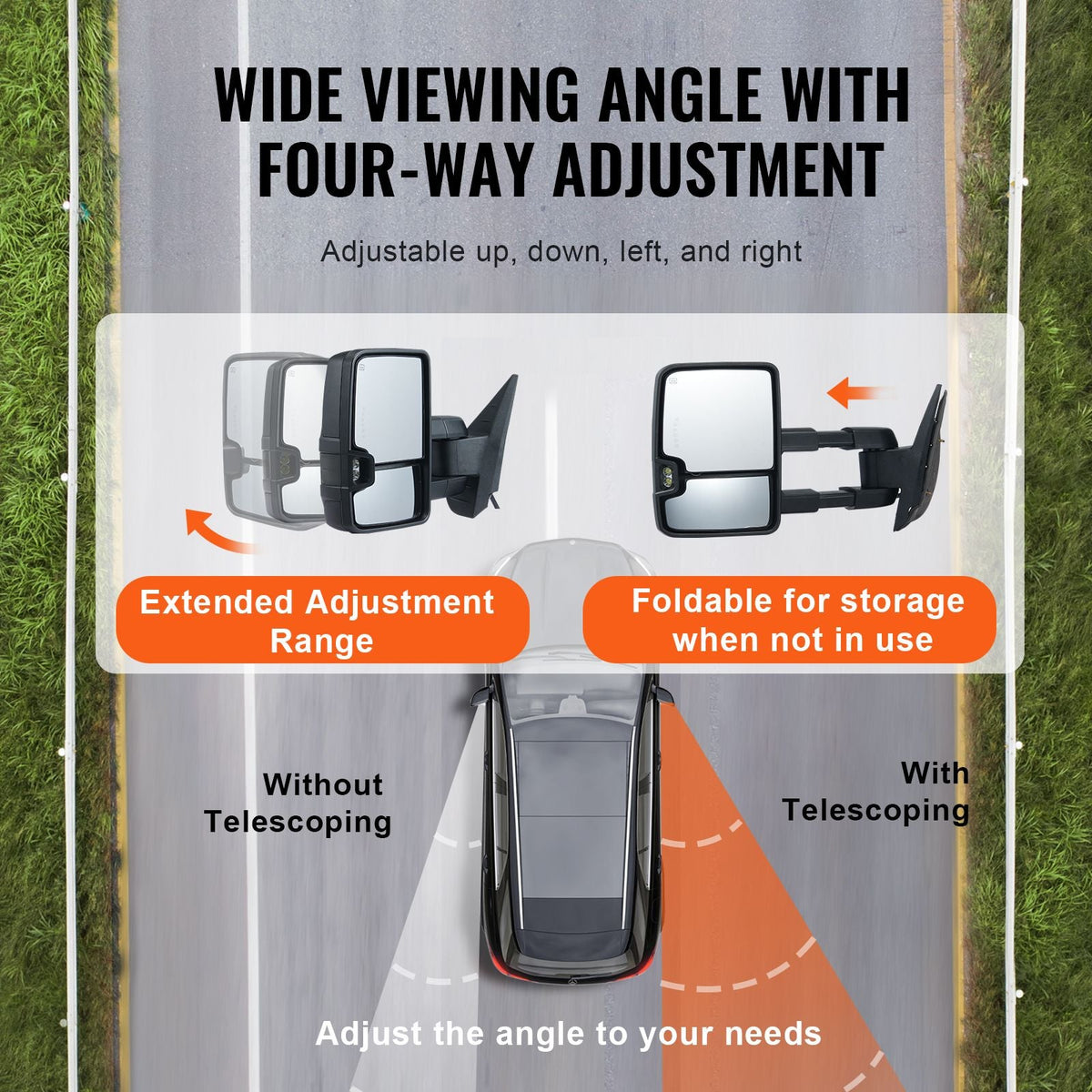 Towing Mirrors, Left & Right Pair Set for Chevrolet Silverado (2007-2014)/GMC/Cadillac, Power Heated with Signal Light & LED Driving Light, Manual Telescoping Folding, and Heating Defrost, Black