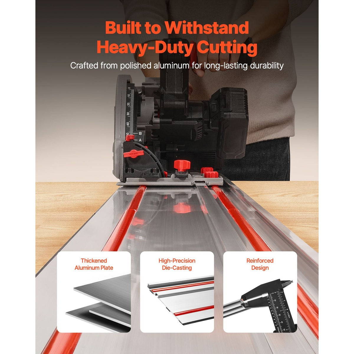 Track Saw Guide Rail, 110 in Cutting Range, Includes 4 PCs 27.5 in Aluminum Extruded Guide Rails and 3 Connectors, Compatible with Makita, Festool & WEN Track Saws, for Woodworking Longer Cuts