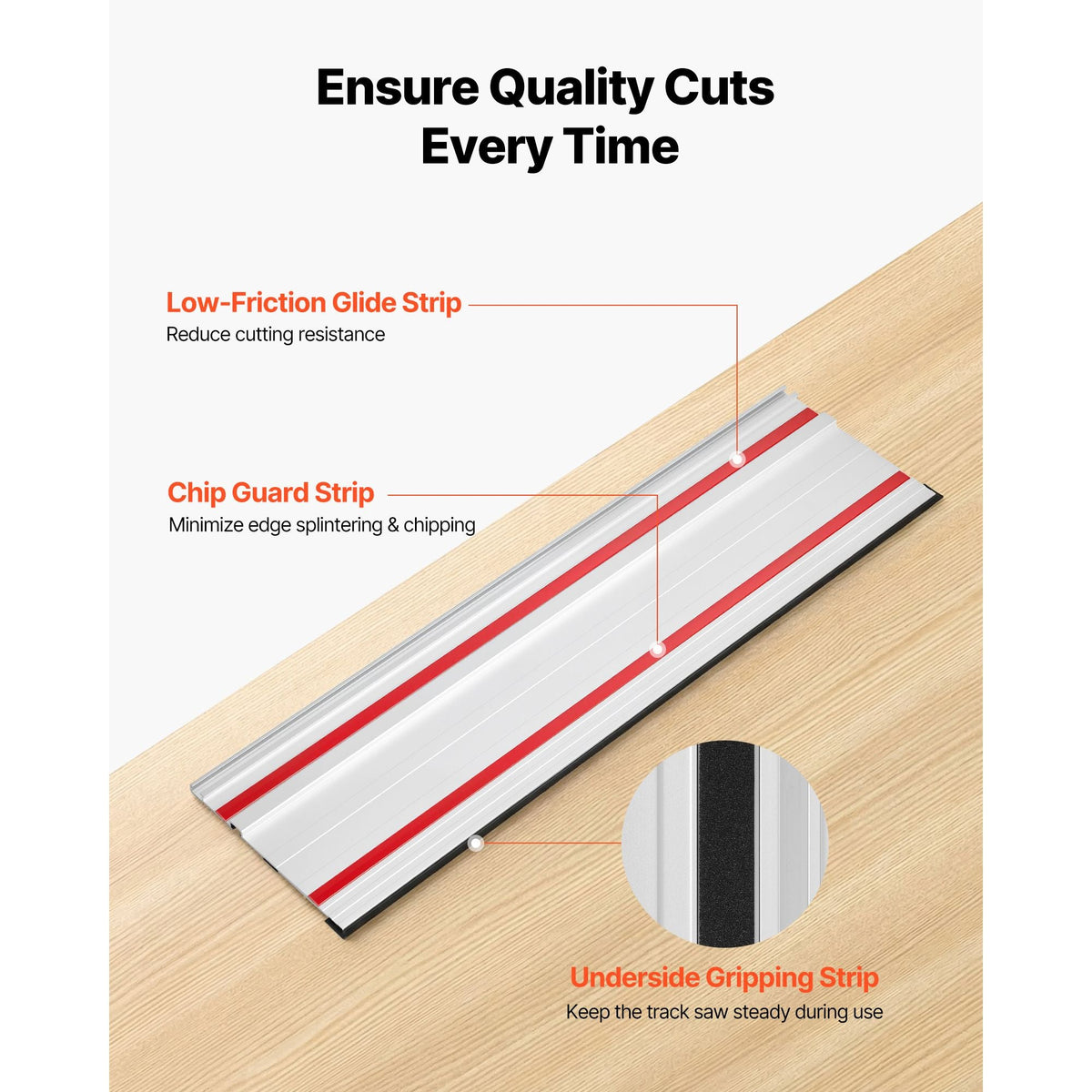 Track Saw Guide Rail, 55-Inch Cutting Range, Kit Includes 2 x 27.5 in Aluminum Extruded Guide Rails and 1 Connector, Compatible with Makita, Festool & WEN Track Saws, for Woodworking Projects