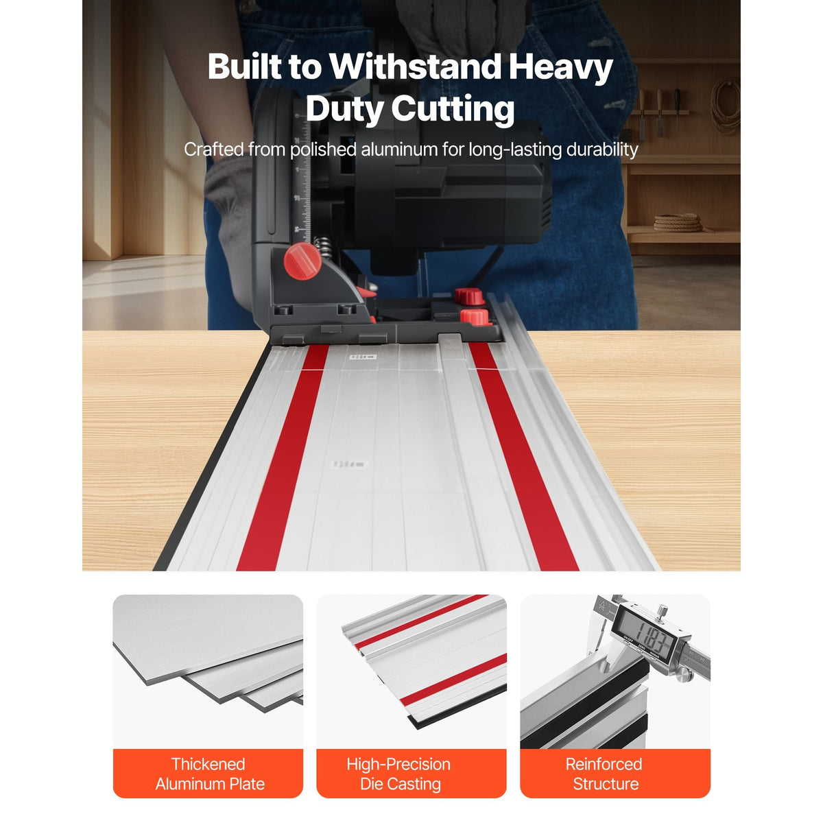 Track Saw Guide Rail, 55-Inch Cutting Range, Kit Includes 2 x 27.5 in Aluminum Extruded Guide Rails and 1 Connector, Compatible with Makita, Festool & WEN Track Saws, for Woodworking Projects