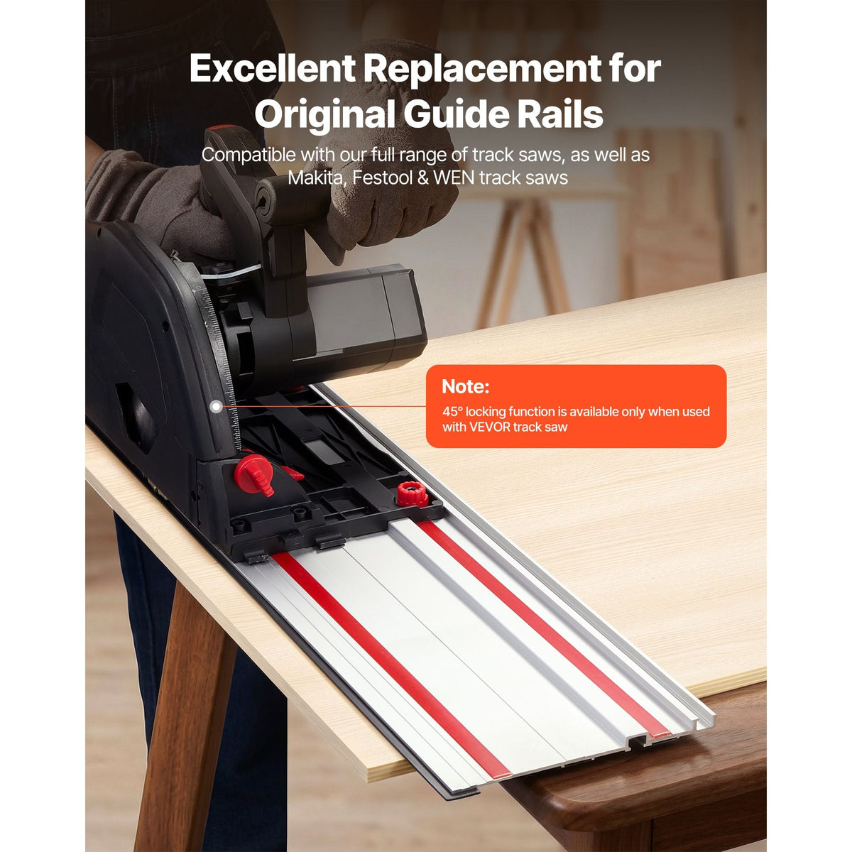 Track Saw Guide Rail, 55-Inch Cutting Range, Kit Includes 2 x 27.5 in Aluminum Extruded Guide Rails and 1 Connector, Compatible with Makita, Festool & WEN Track Saws, for Woodworking Projects