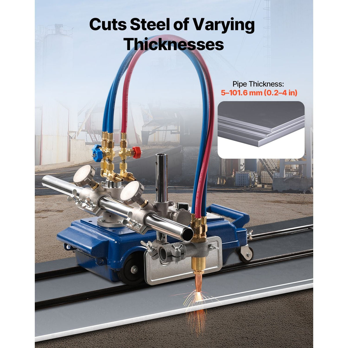 Track Torch Burner, 2"-30"/Min Straight Line Gas Cutting Machine for 0.2"-4" Thick Pipe, with 12-inch Track & 3 Tips, Automatic Flame Cutting Machine, Pipe Beveler Beveling Tool, 110V CG1-30