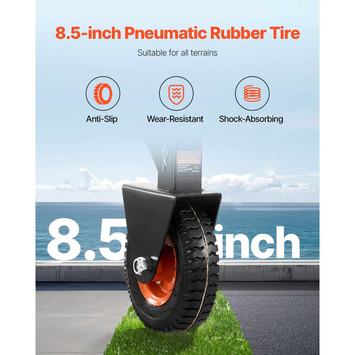 Trailer Dolly, 300lbs Tongue Weight Capacity, 16.5 inch and 22 inch Height Adjustable Trailer Dolly, with 1-7/8 inch and 2 inch Balls, 8.5 inch Pneumatic Rubber Tire, for Moving RV Trailer