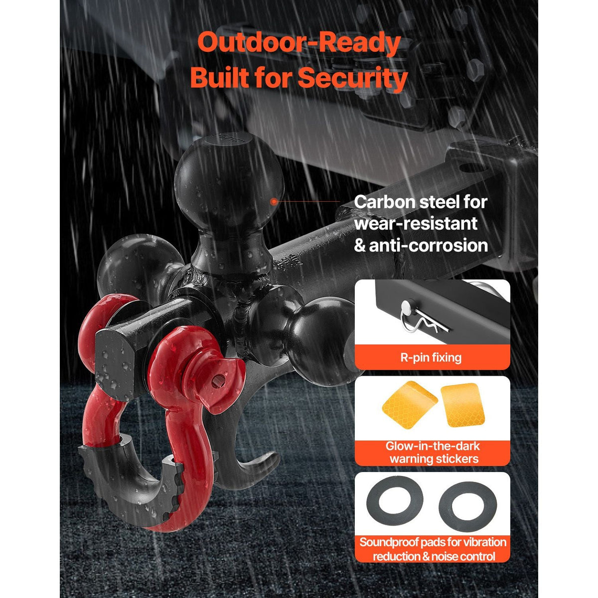 Trailer Hitch, Tri-Ball Mount with Hook & D-ring, Trailer Ball Size 1-7/8", 2" & 2-5/16", Fit 2-Inch Hitch Receiver, Max 44000 lbs Ball Hitch, Towing Hitch for RVs, SUVs, ATVs, and Trucks, Black