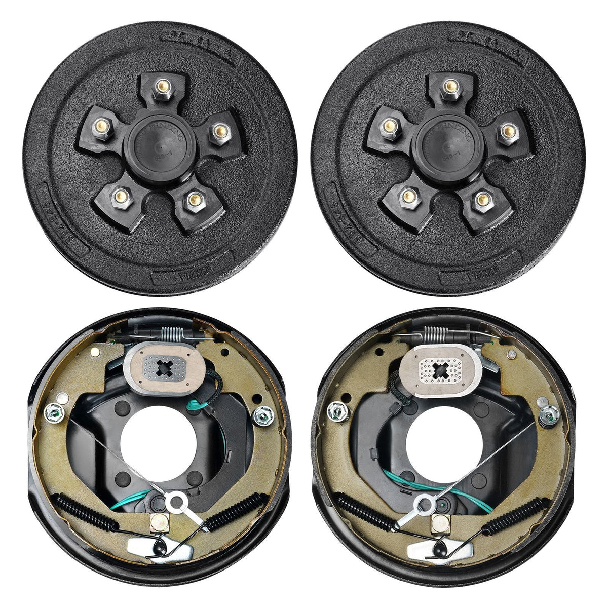 Trailer Hub Drum Kits 5 on 4.5" B.C. with 10" x 2-1/4" Electric Brakes, Self-Adjusting Trailer Brake Assembly for 3500 lbs Axle, 4-Hole Mounting, Backing Plates for Brake System Part Replacement