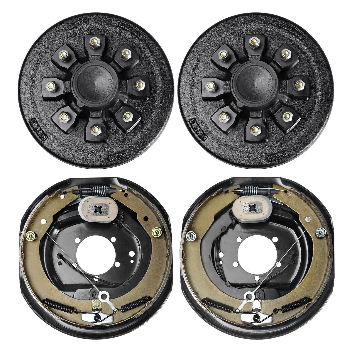 Trailer Hub Drum Kits 8 on 6.5" B.C. with 12" x 2" Electric Brakes, Self-Adjusting Trailer Brake Assembly for 7000 lbs Axle, 5-Hole Mounting, Backing Plates for Brake System Part Replacement