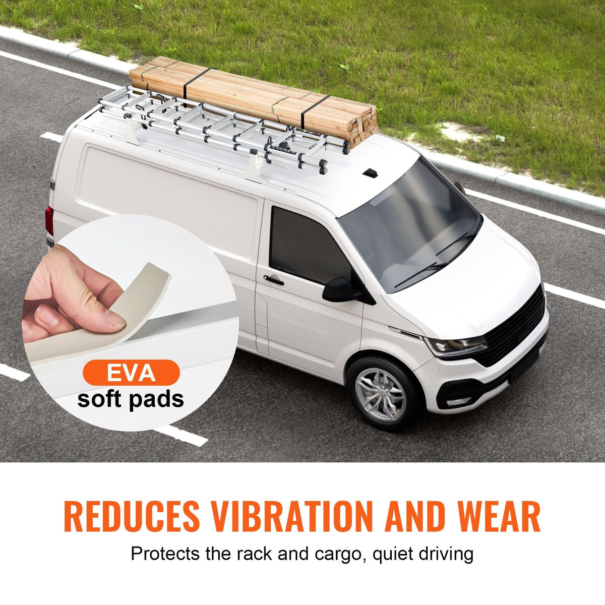 Trailer Ladder Rack, 54" 2 Crossbars Ladder Roof Rack, Heavy-duty Steel Van Roof Ladder Rack, 600 lbs Capacity Van Ladder Rack with Straps, Fit for Ford Transit 150, 250, 350, 2015-2022