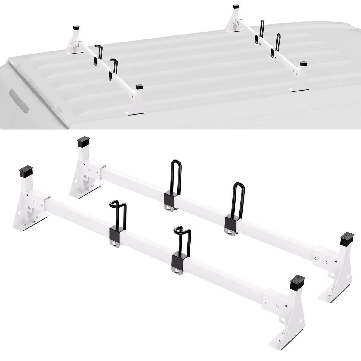 Trailer Ladder Rack, 54" 2 Crossbars Ladder Roof Rack, Heavy-duty Steel Van Roof Ladder Rack, 600 lbs Capacity Van Ladder Rack with Straps, Fit for Ford Transit 150, 250, 350, 2015-2022