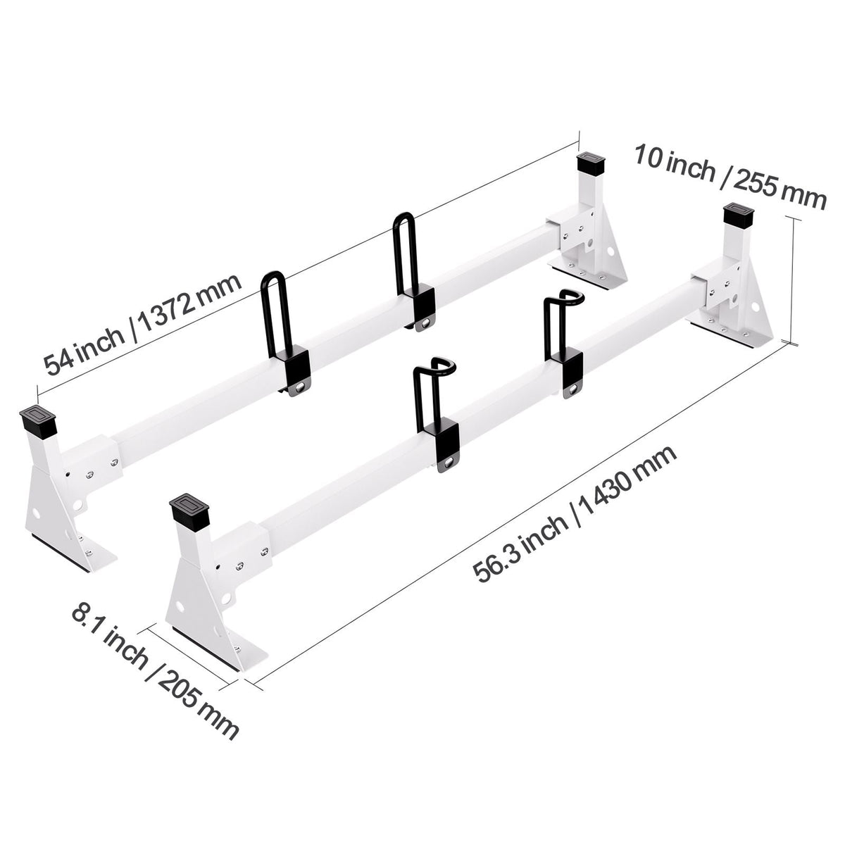 Trailer Ladder Rack, 54" 2 Crossbars Ladder Roof Rack, Heavy-duty Steel Van Roof Ladder Rack, 600 lbs Capacity Van Ladder Rack with Straps, Fit for Ford Transit 150, 250, 350, 2015-2022