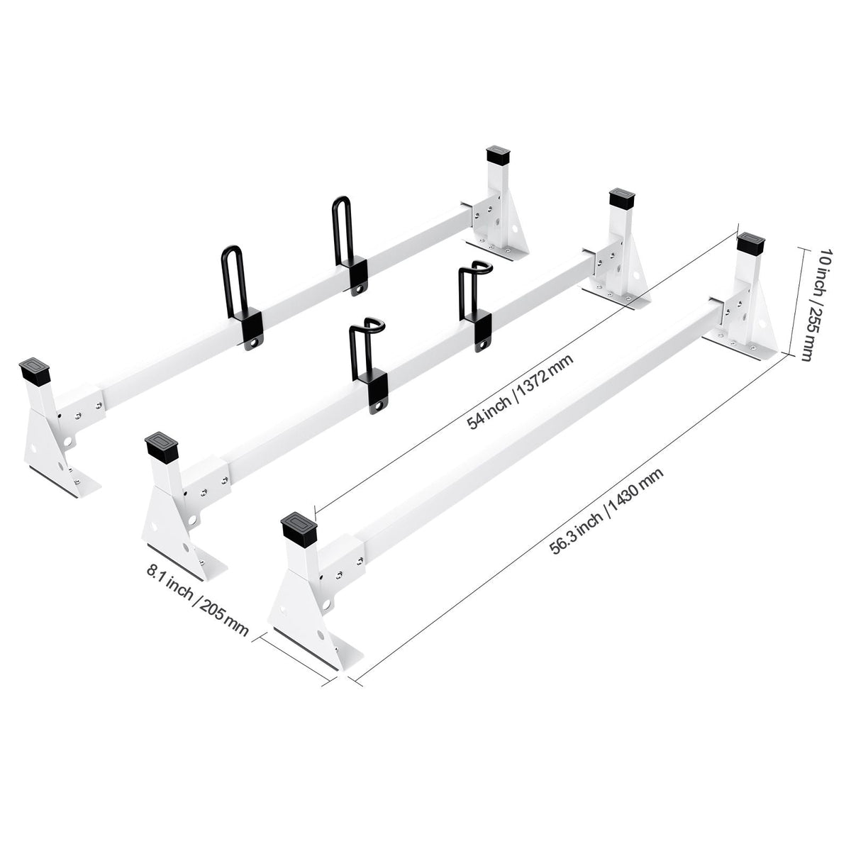 Trailer Ladder Rack, 54" 3 Crossbars Ladder Roof Rack, Heavy-duty Steel Van Roof Ladder Rack, 800 lbs Capacity Van Ladder Rack with Straps, Fit for Ford Transit 150, 250, 350, 2015-2022