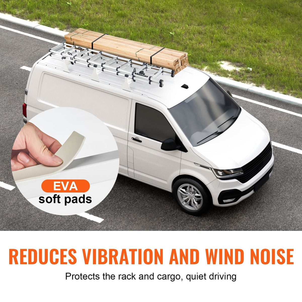 Trailer Ladder Rack, 54" 3 Crossbars Ladder Roof Rack, Heavy-duty Steel Van Roof Ladder Rack, 800 lbs Capacity Van Ladder Rack with Straps, Fit for Ford Transit 150, 250, 350, 2015-2022
