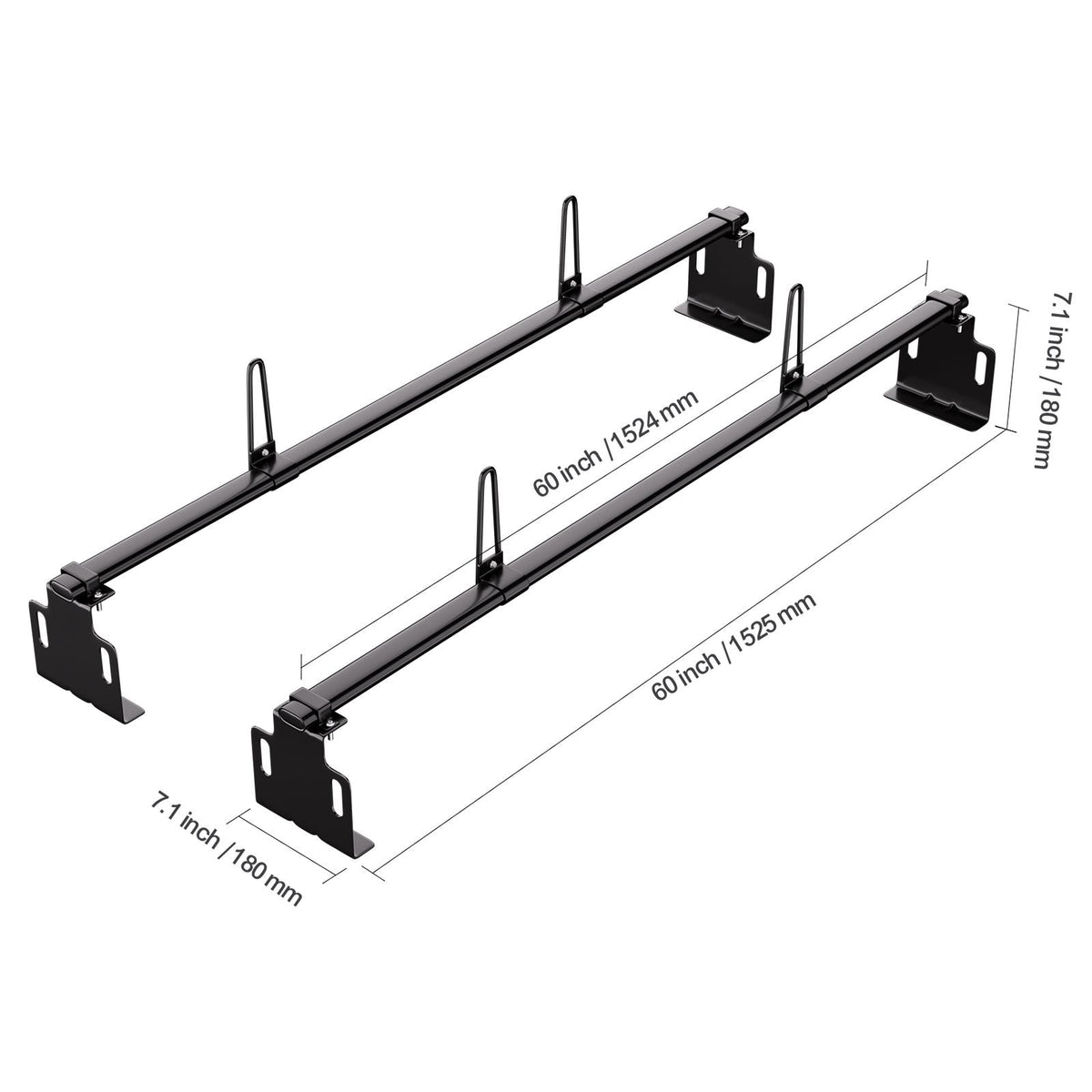 Trailer Ladder Rack, 60" 2 Crossbars Ladder Roof Rack, Heavy-duty Steel Van Roof Ladder Rack, 500 lbs Capacity Van Ladder Rack, Fit for Universal Truck Roofs