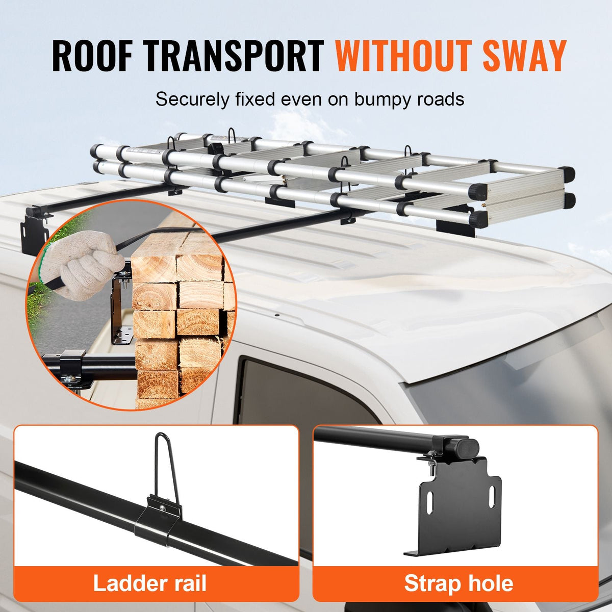 Trailer Ladder Rack, 60" 2 Crossbars Ladder Roof Rack, Heavy-duty Steel Van Roof Ladder Rack, 500 lbs Capacity Van Ladder Rack, Fit for Universal Truck Roofs
