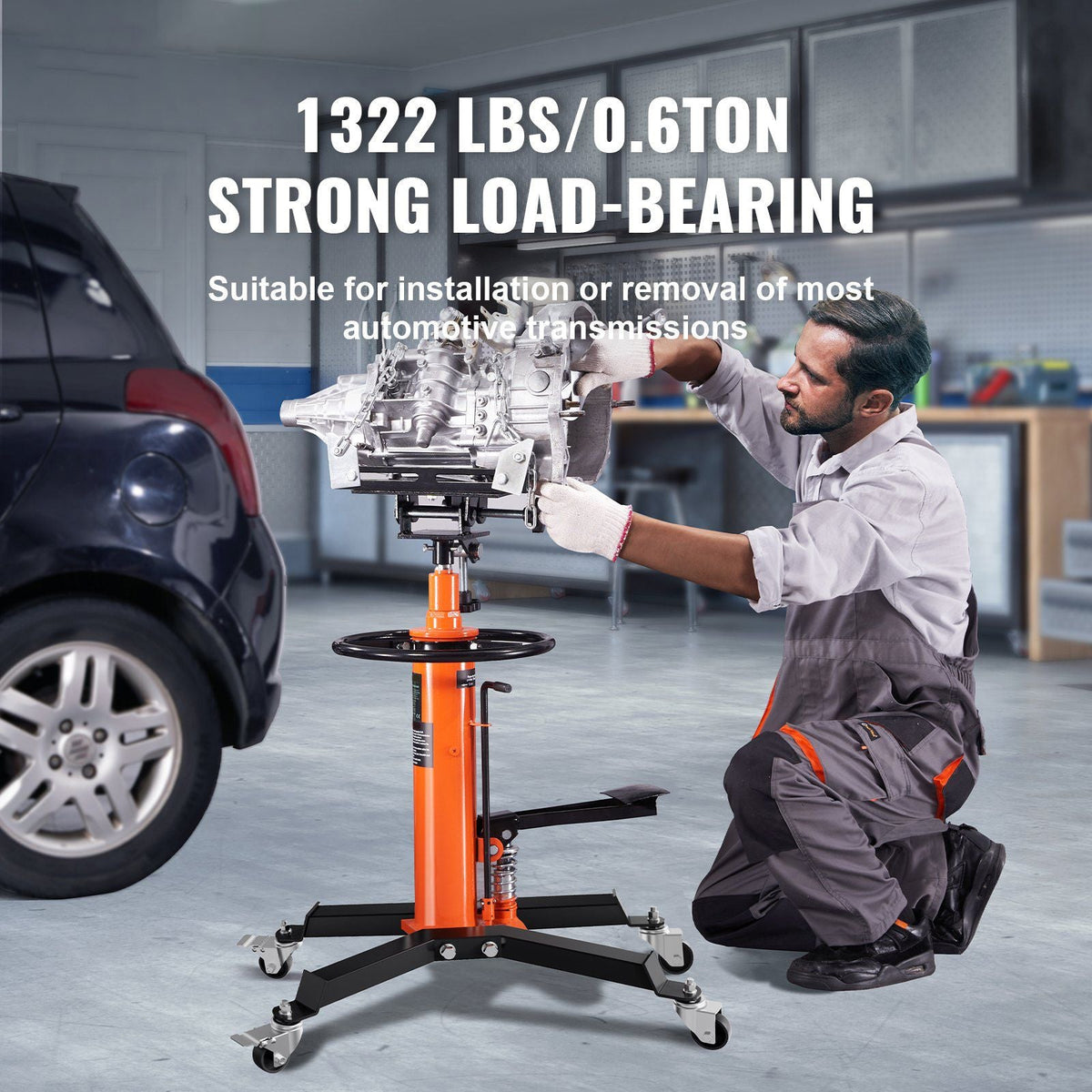 Transmission Jack, 1322 LBS Hydraulic Telescoping Transmission Jack, 32"-67" High Lift Floor Jack Stand with Foot Pedal, 360° Swivel Wheel, Hydraulic Transmission Jack Garage/Shop Lift Hoist