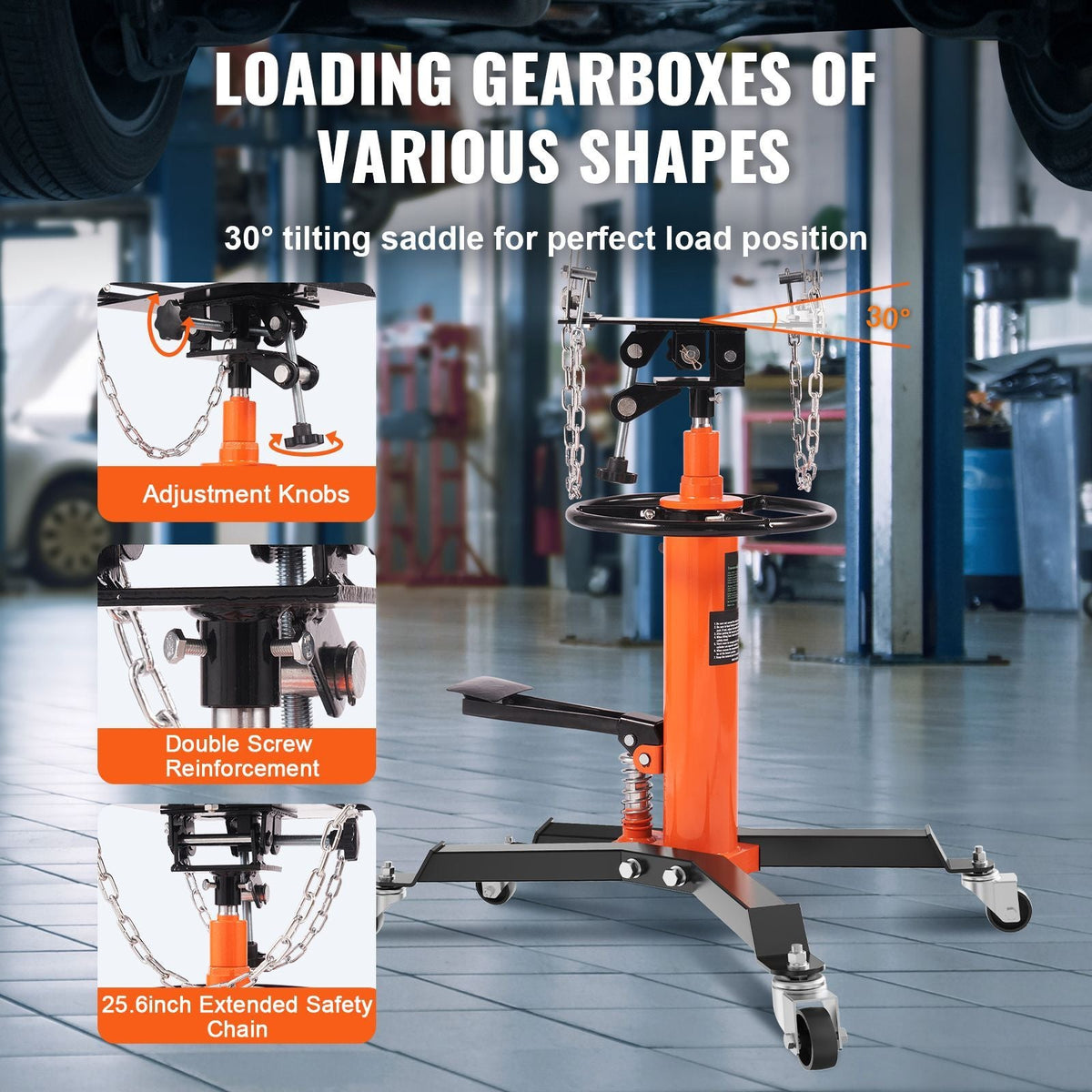 Transmission Jack, 1322 LBS Hydraulic Telescoping Transmission Jack, 32"-67" High Lift Floor Jack Stand with Foot Pedal, 360° Swivel Wheel, Hydraulic Transmission Jack Garage/Shop Lift Hoist