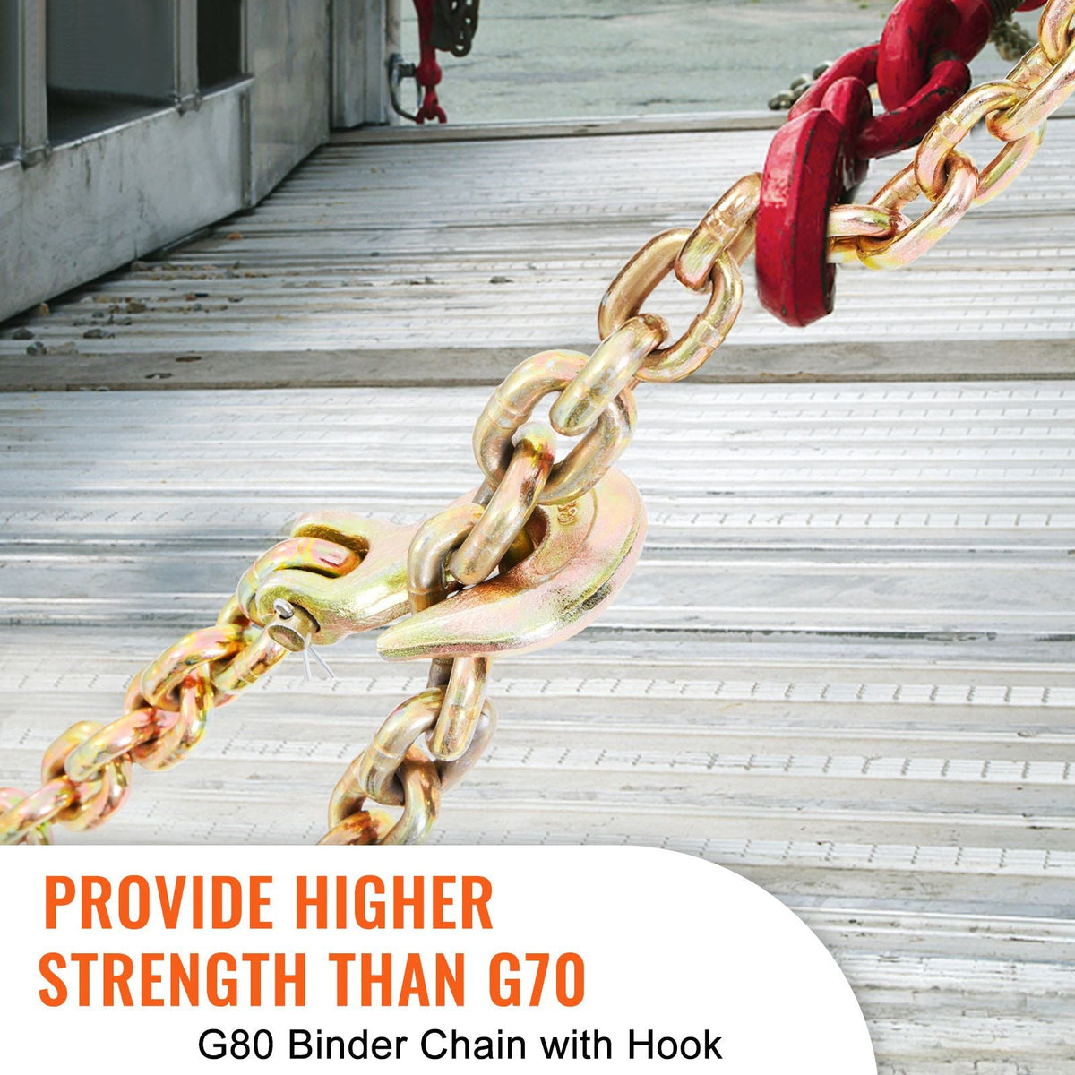 Transport Binder Chain, 7100lbs Working Load Limit, 3/8''x20' G80 Tow Chain Tie Down with Grab Hooks, DOT Certified, Galvanized Coating Manganese Steel for Dock Factory Construction Site, 2 Pack