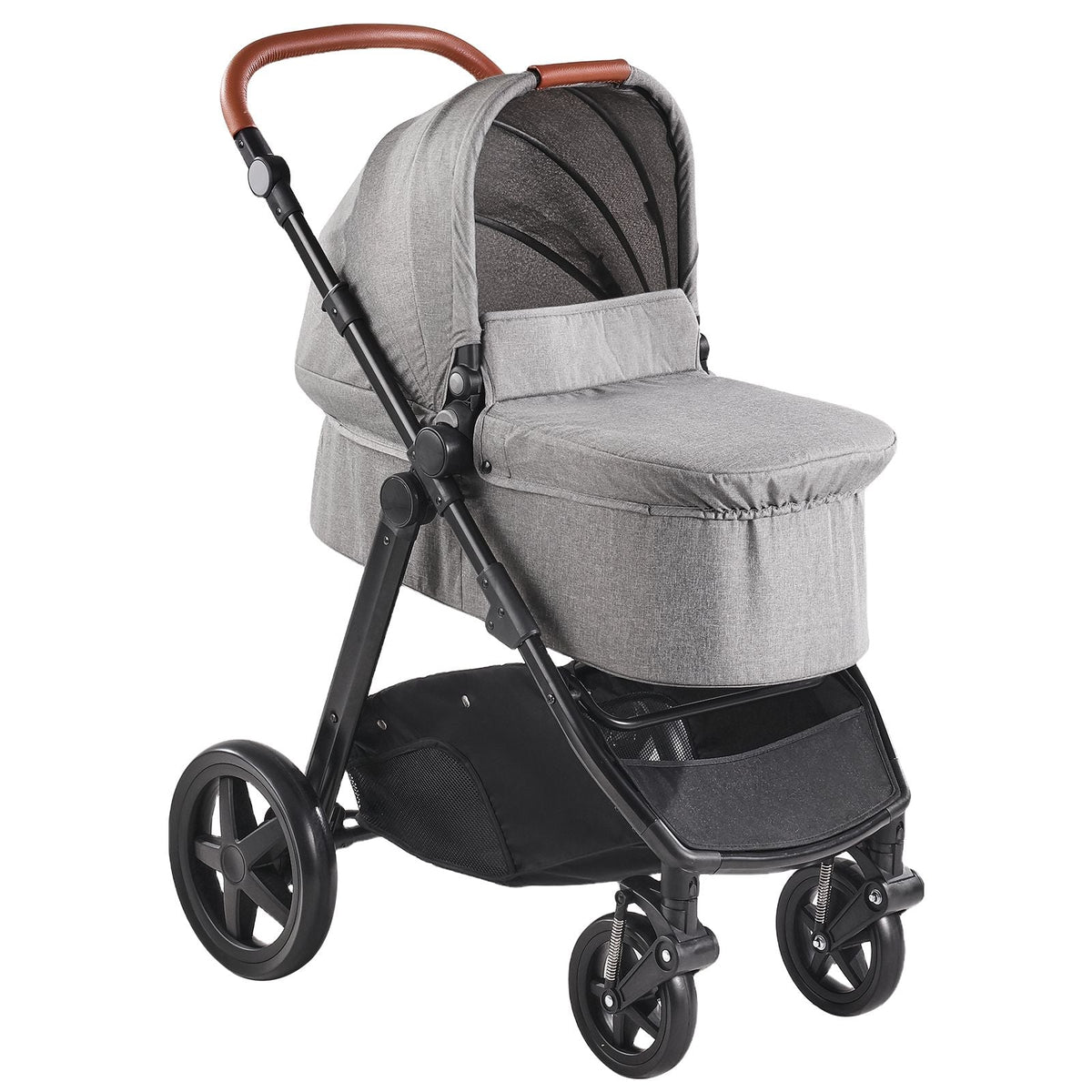 Travel System Stroller with Infant Bassinet, 2-in-1 Baby Cradle Stroller Combo, Reversible Seat, Easy One-button Folding, EVA Tires with Brake Aluminum Stroller Carseat Combo Set (Dark Gray)