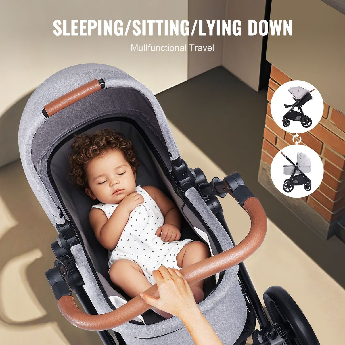 Travel System Stroller with Infant Bassinet, 2-in-1 Baby Cradle Stroller Combo, Reversible Seat, Easy One-button Folding, EVA Tires with Brake Aluminum Stroller Carseat Combo Set (Light Gray)